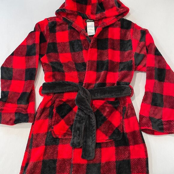 ~Kids Bath Robe 12/14 Cuddl Duds Pajamas Cover Hood Girl Boy L Red Plaid Cuddle* - Picture 1 of 13